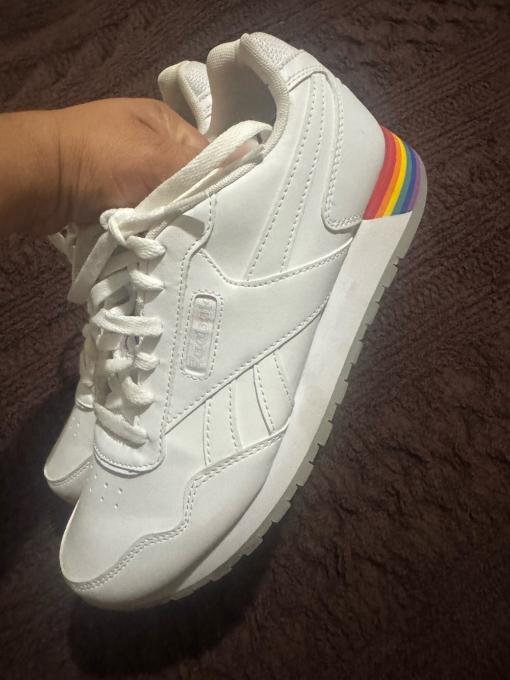 Reebok White Sneakers with Rainbow Heel Detail